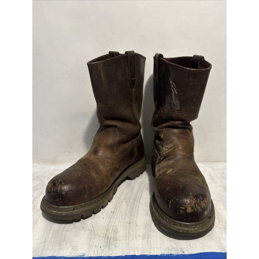 CAT Caterpillar Mens Pull On Steel Toe Work Boots Brown Leather P90418 Size 7.5